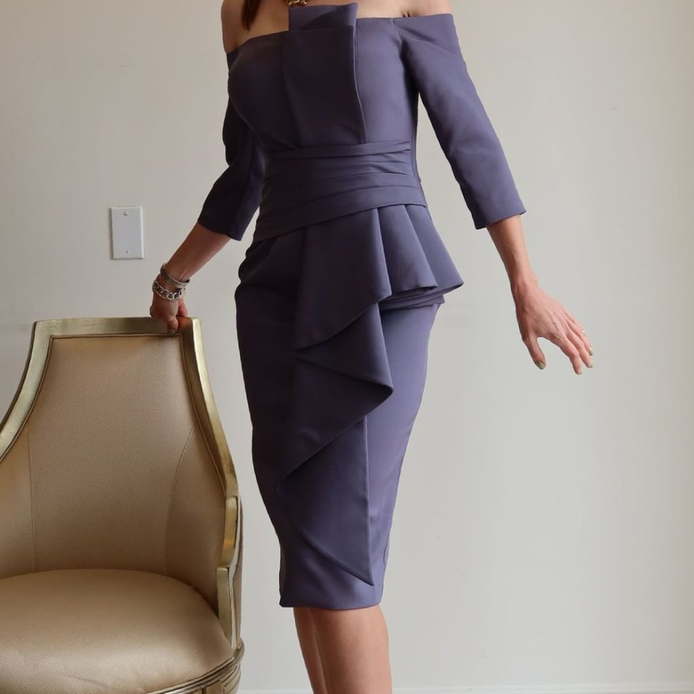 John Paul Ataker 3412-1871 3/4 Sleeve Ruffle Pencil Dress